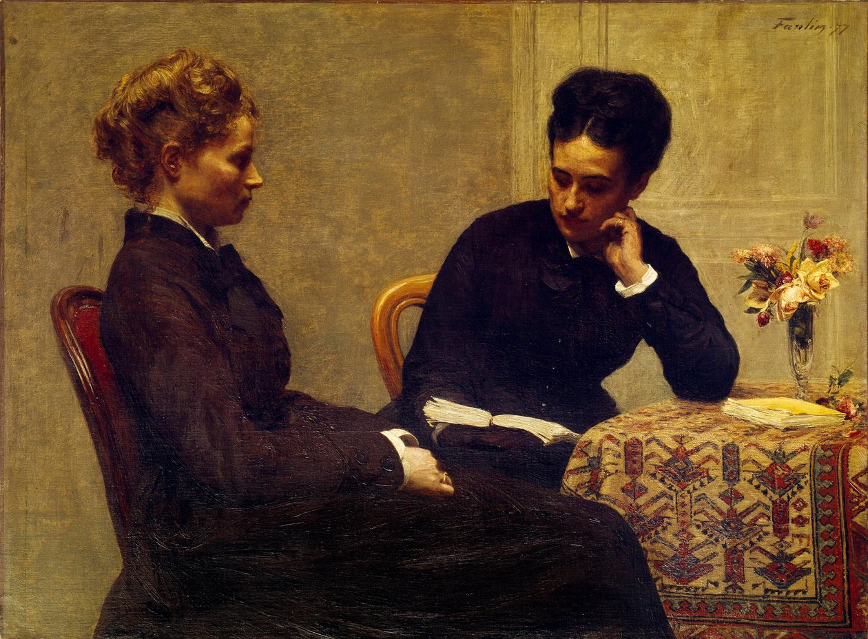 Czytanie Kobieta czyta młodej niewidomej osobie autorstwa Ignace Henri Jean Fantin Latour