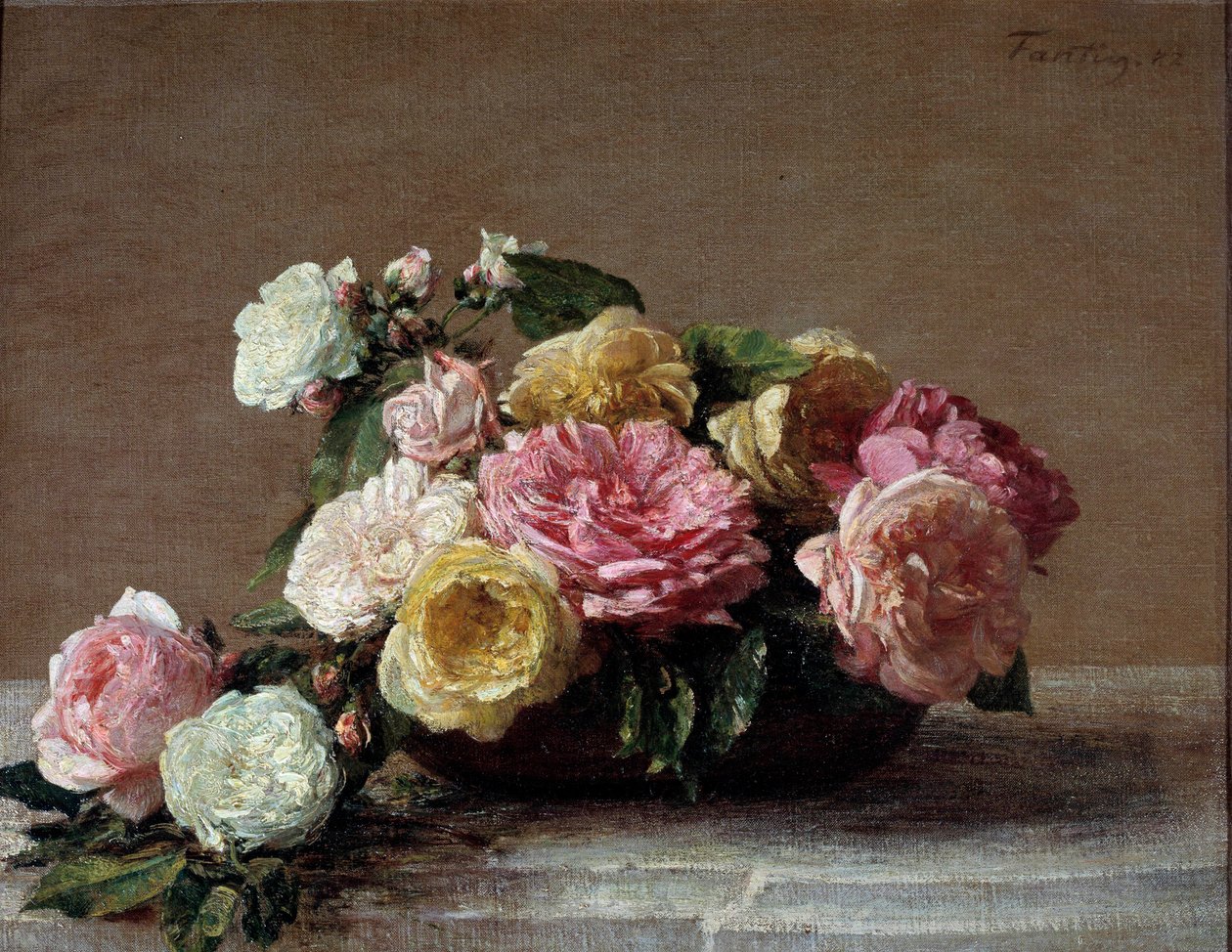 Róże w filiżance Obraz Henri Fantina Latour (Fantin-Latour autorstwa Ignace Henri Jean Fantin Latour