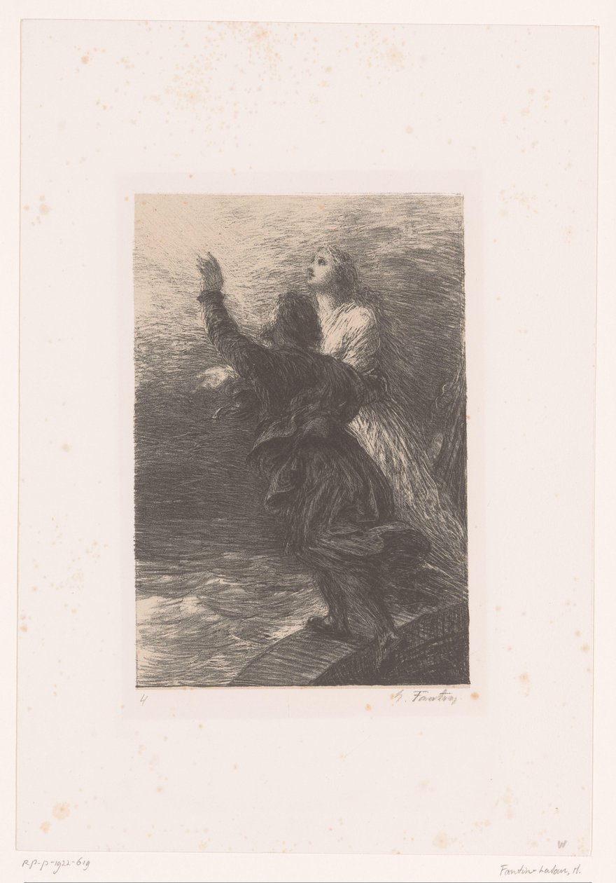 Senta i Holender wznoszą się do nieba Le Vaisseau-Fantome. Akt III. Ravissement de Senta et du Hollandais Życie i twórczość Richarda Wagnera (tytuł serii) autorstwa Ignace Henri Jean Fantin Latour