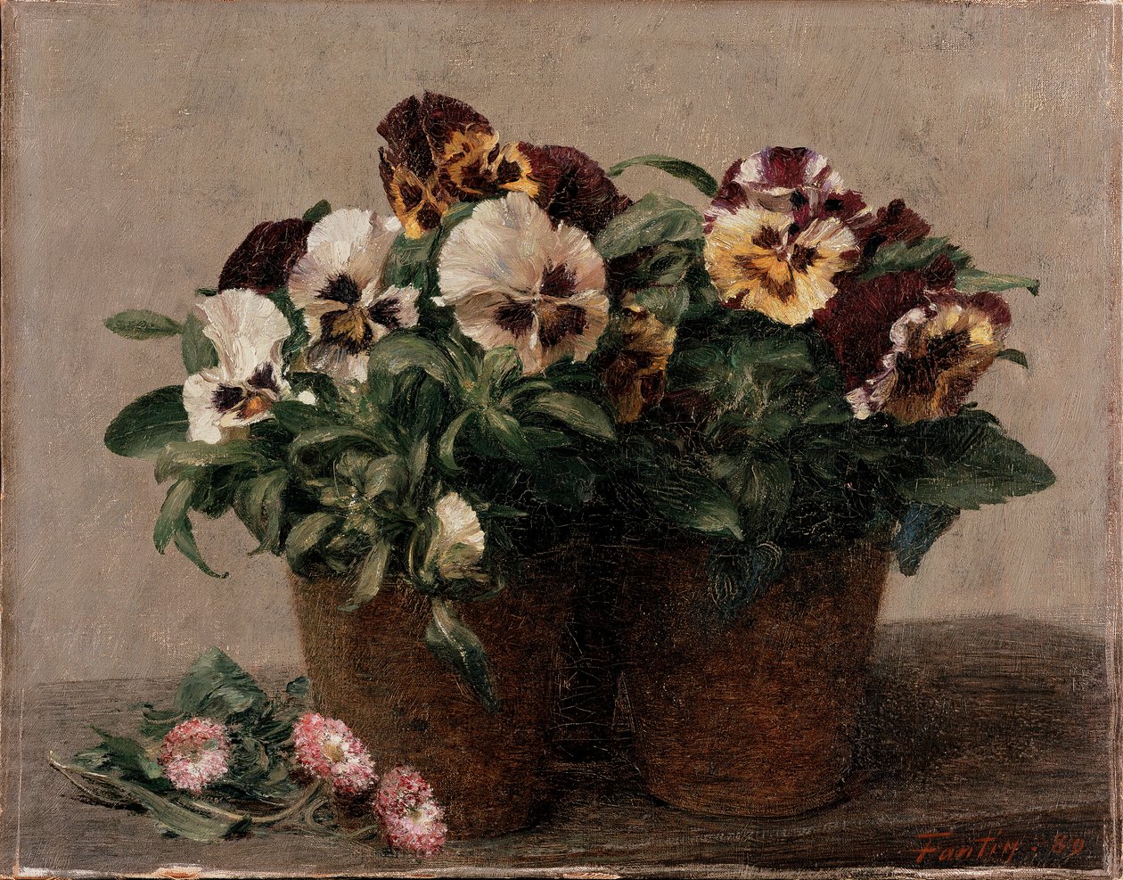 Martwa natura: Bratki i stokrotki, 1880 autorstwa Ignace Henri Jean Fantin Latour