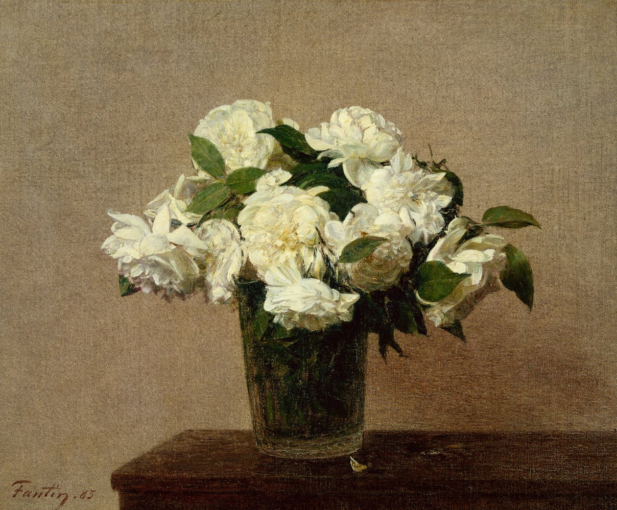 Martwa natura z białymi różami autorstwa Ignace Henri Jean Fantin Latour