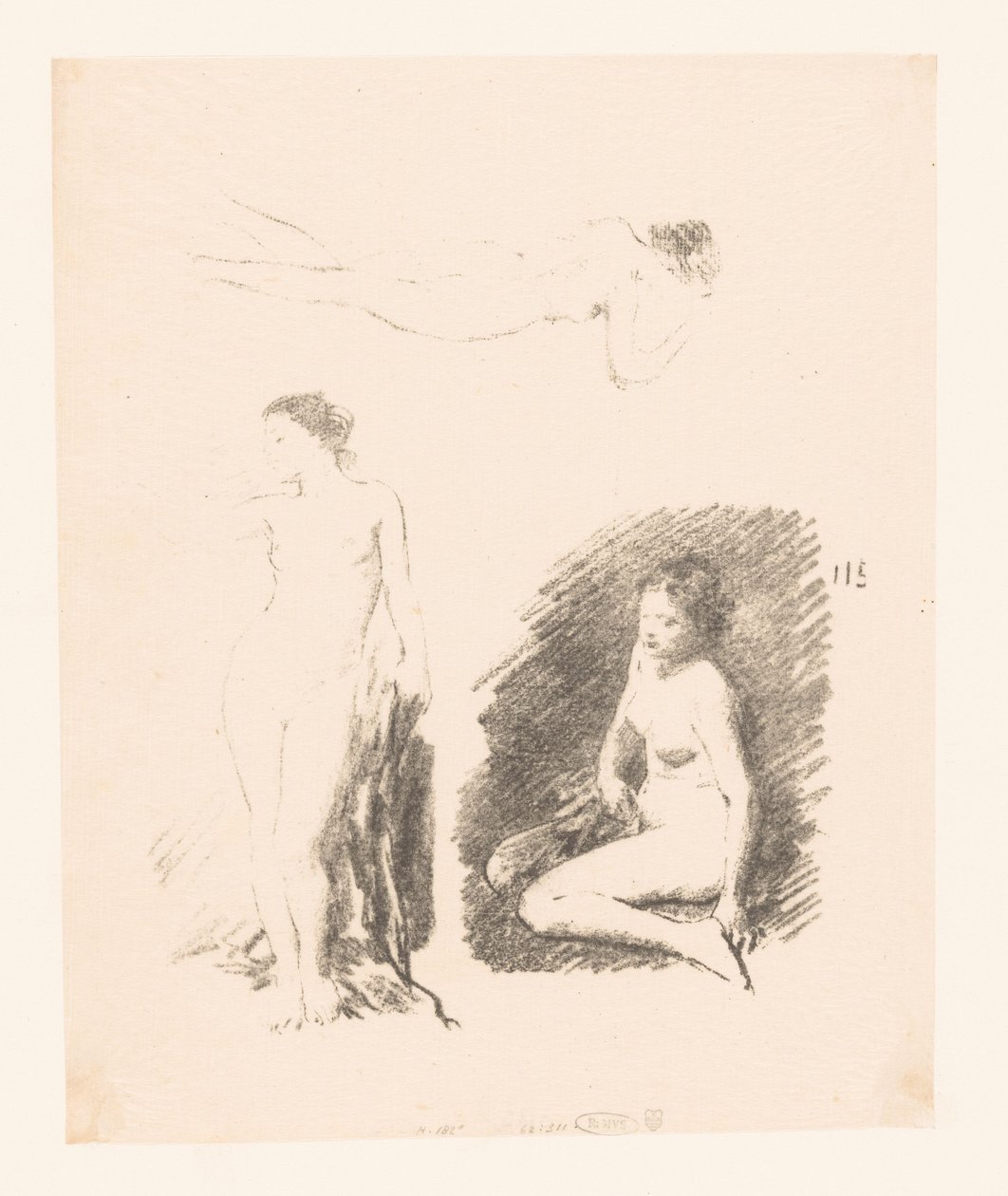 Arkusz do nauki z trzema nagimi kobietami autorstwa Ignace Henri Jean Fantin Latour
