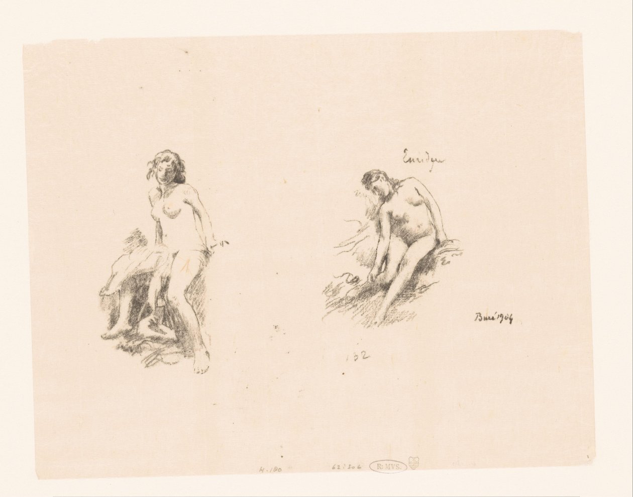 Arkusz do nauki z dwiema nagimi kobietami autorstwa Ignace Henri Jean Fantin Latour