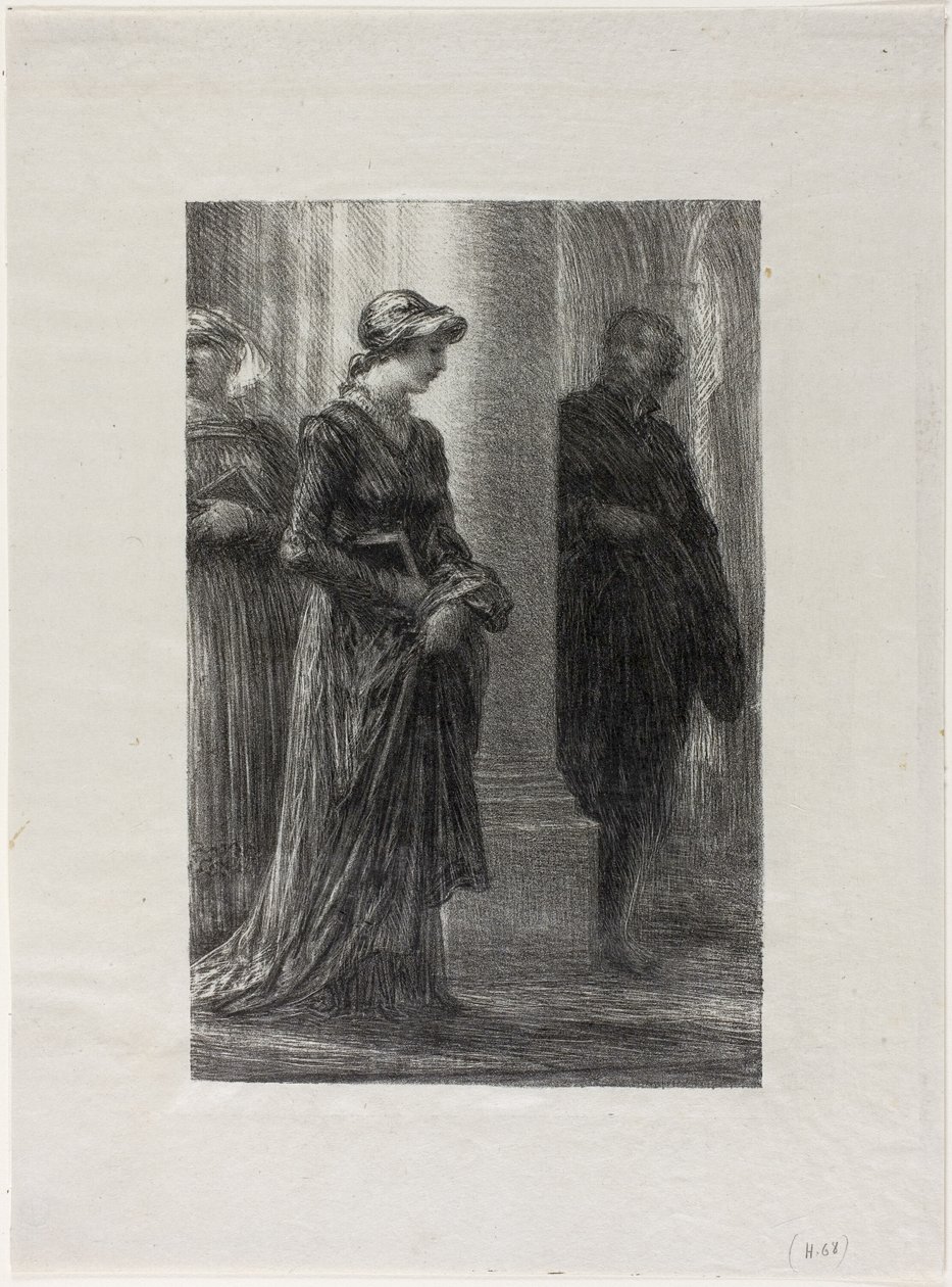 Mistrzowie Norymbergi, Akt I: Walther i Eva spotykają się autorstwa Ignace Henri Jean Fantin Latour
