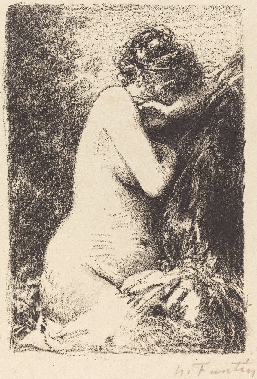 Weeper: studium nagiej kobiety siedzącej z profilem po prawej stronie autorstwa Ignace Henri Jean Fantin Latour