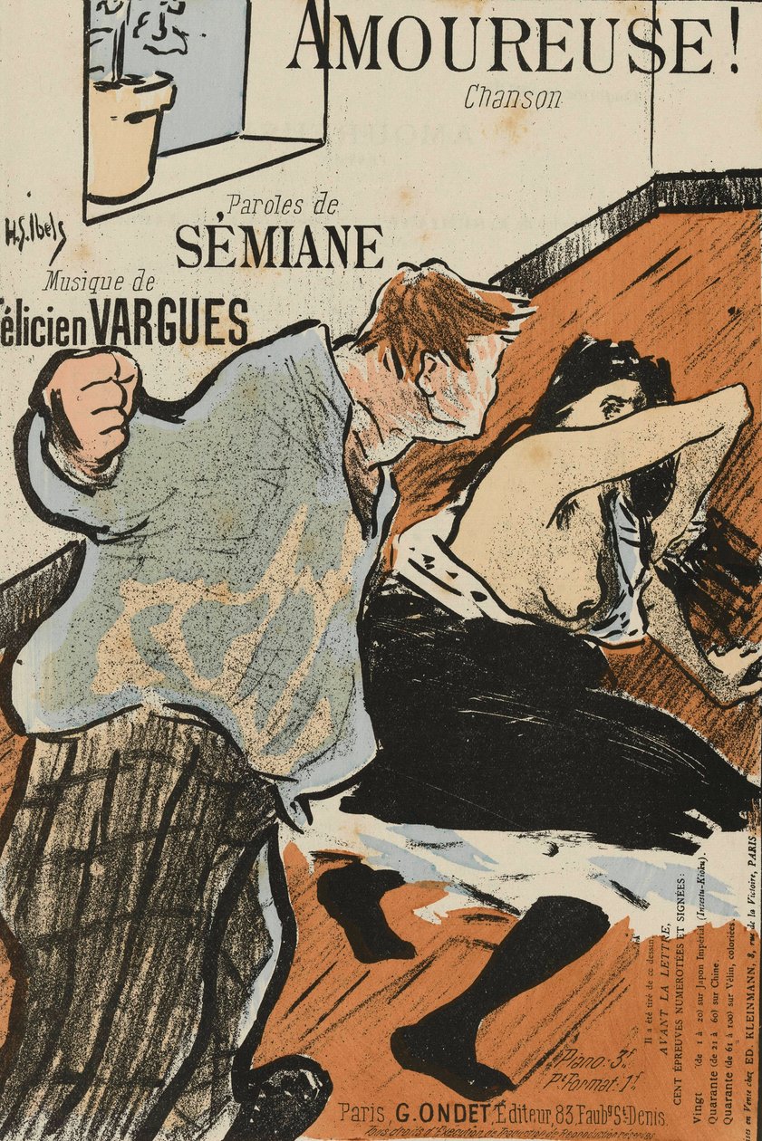Okładka partytury Amoureuse! Feliciena Varguesa, Ibelsa, Henri Gabriela (1867-1936). Litografia kolorowa autorstwa Henri Gabriel Ibels