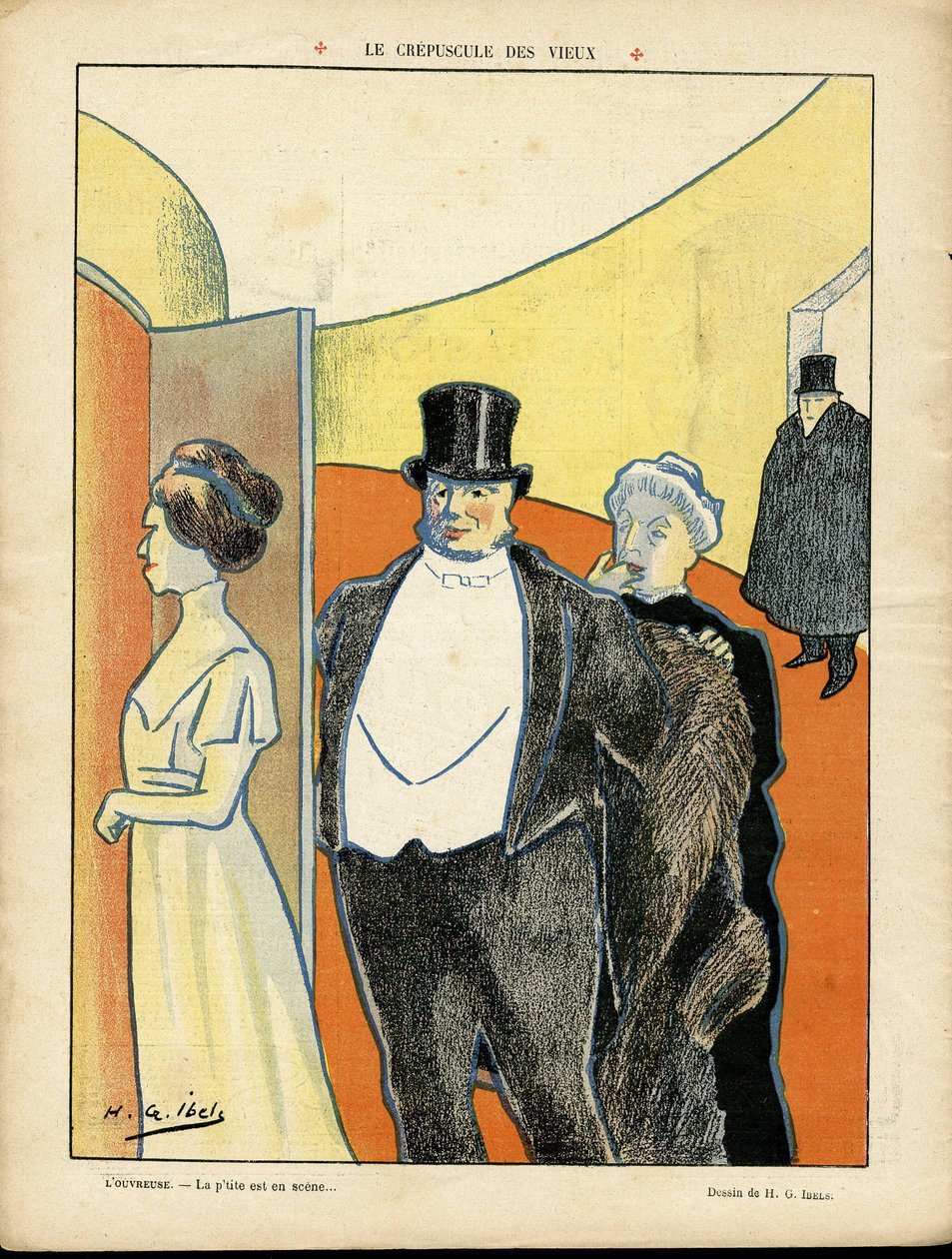 Ilustracja H.G. Ibelsa (1867-1936) w Le Rire, 27.02.09 - Zmierzch starych - Teatr, Trzecia Epoka, Życie Bogatych - Widzowie autorstwa Henri Gabriel Ibels
