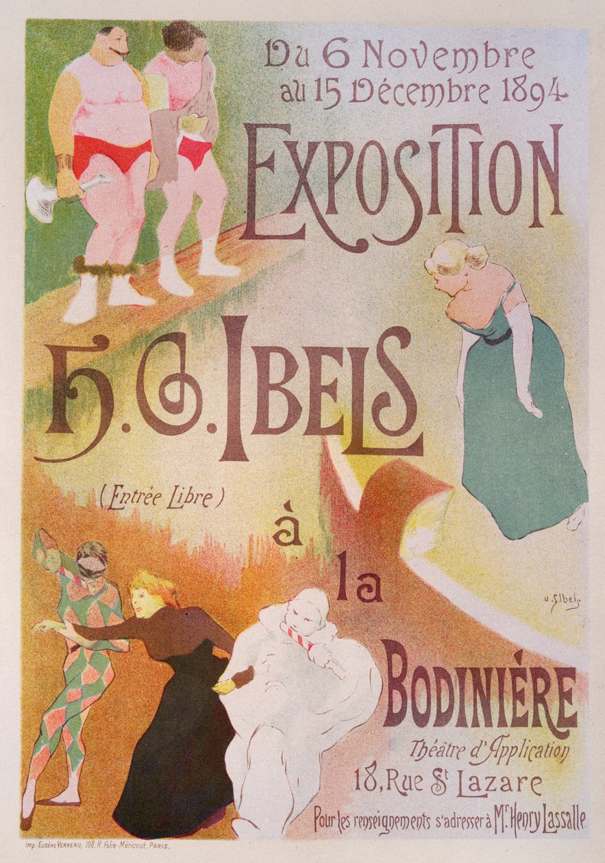 Reprodukcja plakatu reklamującego wystawę H.G. Ibelsa w Bodiniere, Rue St Lazare, Paryż, 1894 (patrz 126852) autorstwa Henri Gabriel Ibels