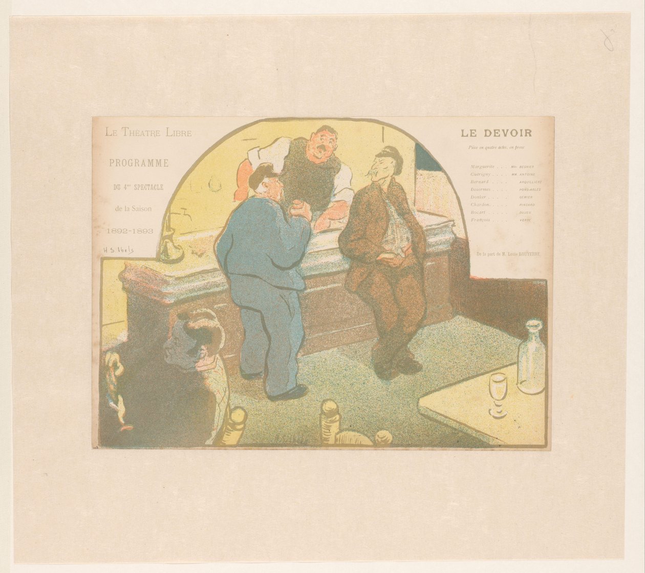 Czterech mężczyzn w bistro Le Devoir (tytuł na obiekcie) Spektakle Théâtre Libre (tytuł serii) Les Programs du Théâtre Libre (tytuł serii) autorstwa Henri Gabriel Ibels