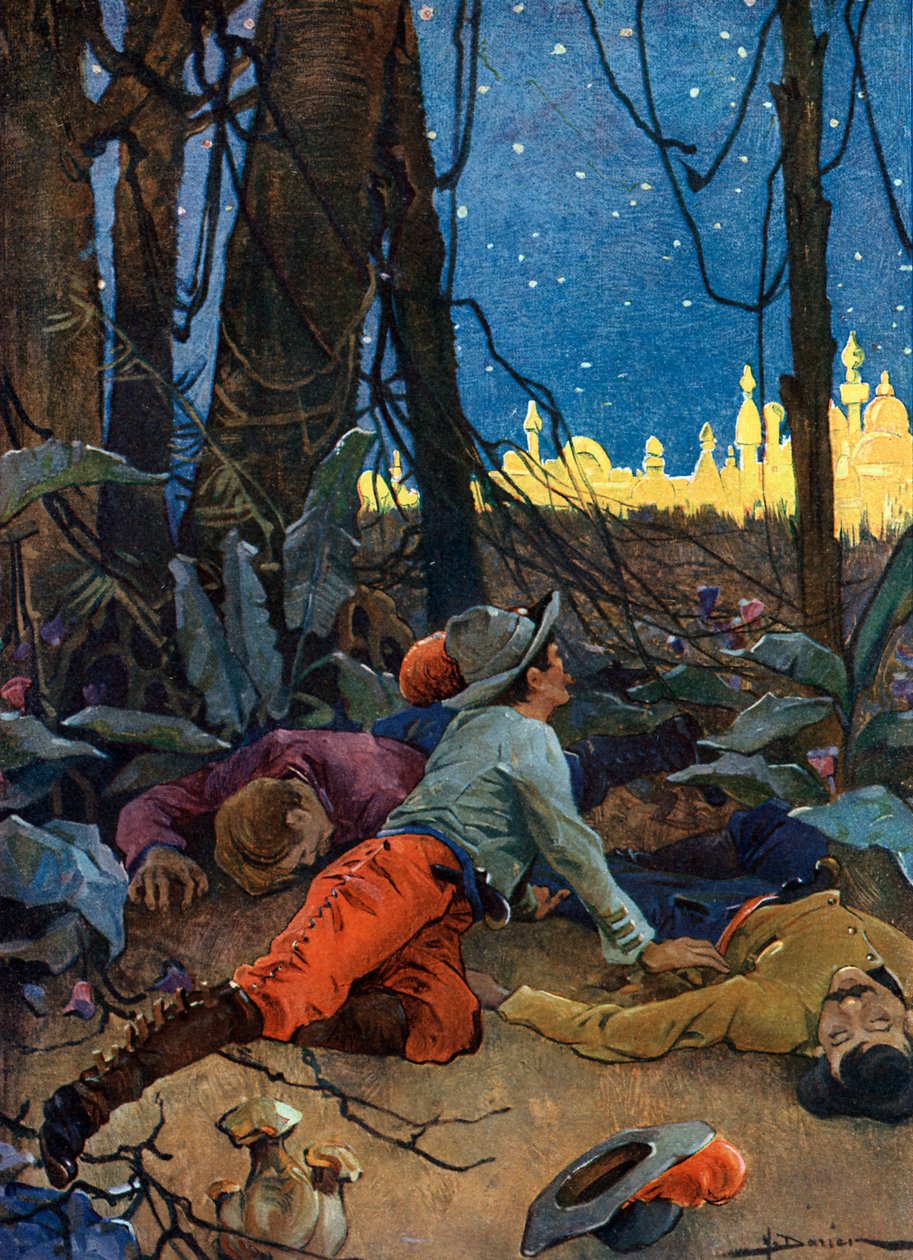 Przedstawienie El Dorado (El Dorado lub Eldorado) legendarnego złotego cytatu, który przyciągał Europejczyków w XVI i XVII wieku i powstał w czasie podboju Nowego Świata przez konkwistadorów w XVI wieku (Mit El Dory autorstwa Henri Gaston Darien