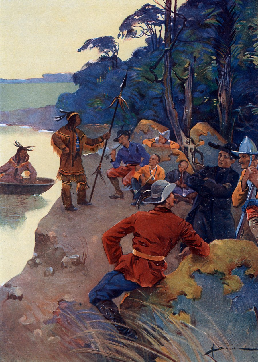 Pierwsi europejscy osadnicy na brzegach rzeki Świętego Wawrzyńca, obecny Quebec XVI-XVII w. (Europejscy osadnicy na brzegach rzeki Świętego Wawrzyńca autorstwa Henri Gaston Darien