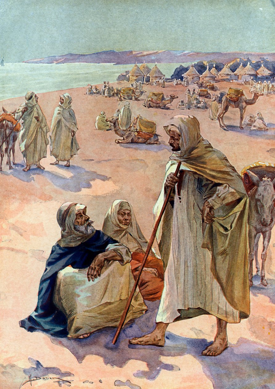 Widok mauretańskiego marszu Brakna w regionie Podor w Senegalu, początek XVIII wieku (targ mauretański w pobliżu Podor w Senegalu autorstwa Henri Gaston Darien