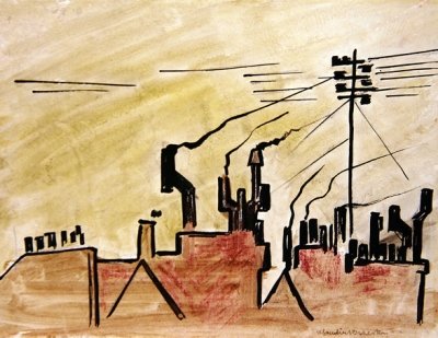 London Roof (tusz i kolorowa kreda na papierze) autorstwa Henri Gaudier Brzeska