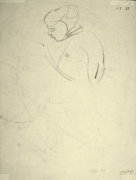 Studium kobiety patrzącej w dół (czarna kreda na papierze) autorstwa Henri Gaudier Brzeska
