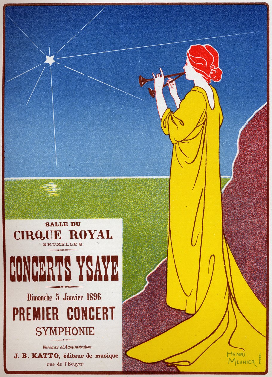 Muzyka. Koncerty Ysaye w Brukseli. Plakat H. Meunier, Belgia autorstwa Henri Georges Jean Isidore Meunier