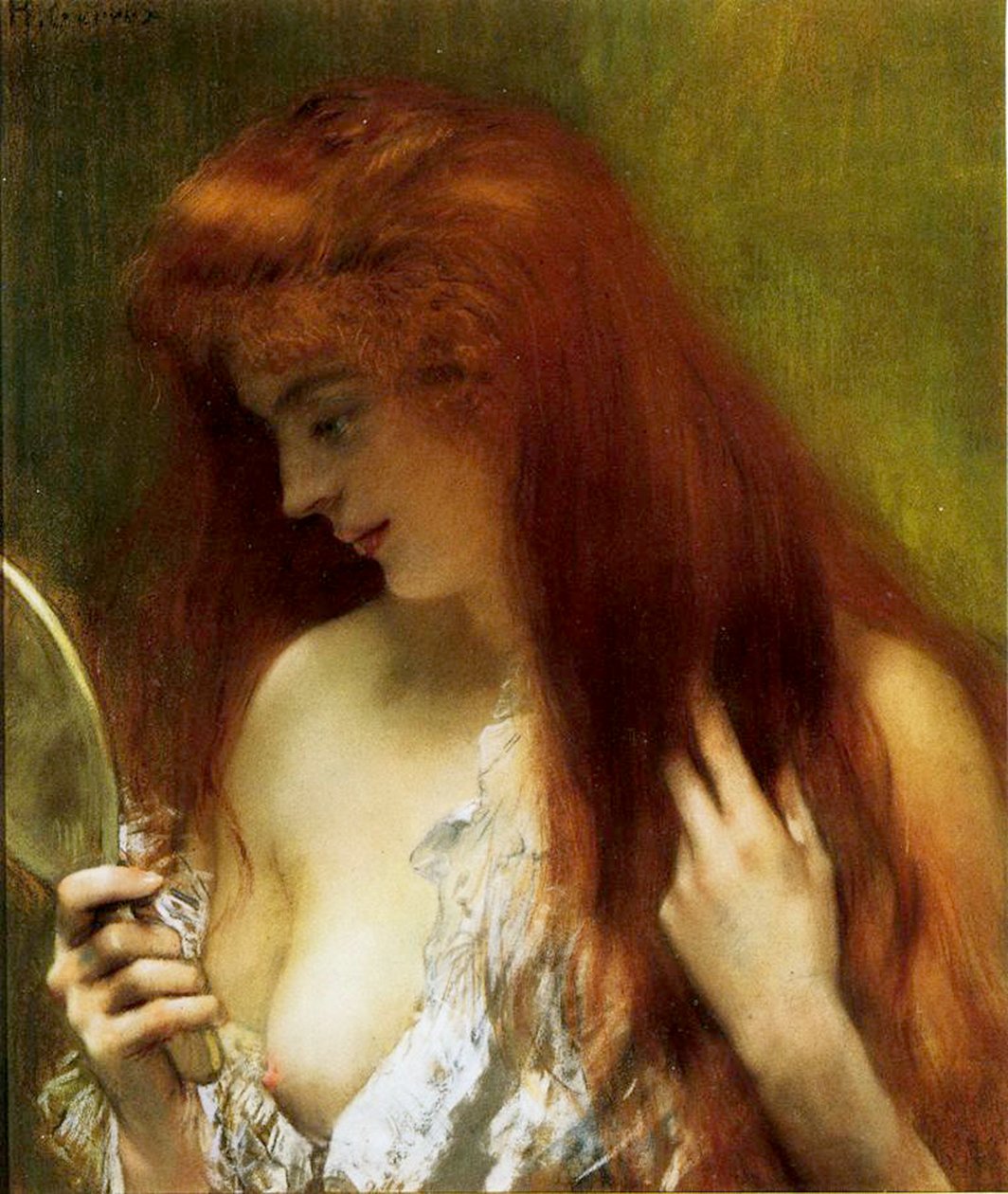 Dziewczyna z Rudymi Włosami (pastel na płótnie) autorstwa Henri Gervex