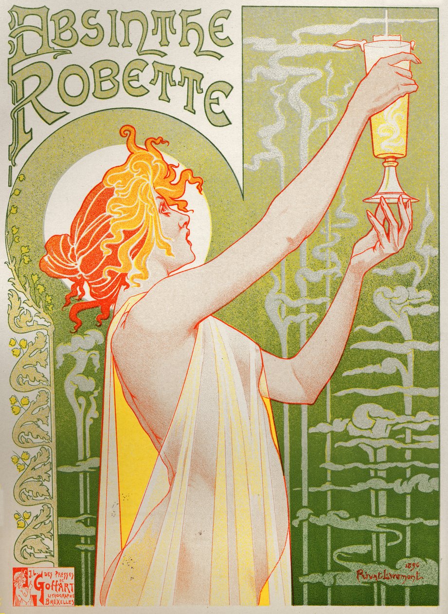 Żywność i napoje. Absinthe Robette. Plakat autorstwa Henri Privat Livemont, Belgia autorstwa Henri Henri Antoine Théodore Livemont