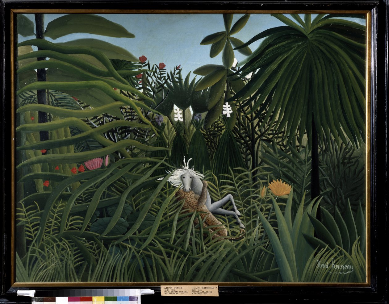 Koń zaatakowany przez jaguara. Obraz Henri Rousseau zwany Douanier Rousseau (1844-1910) autorstwa Henri J.F. Rousseau