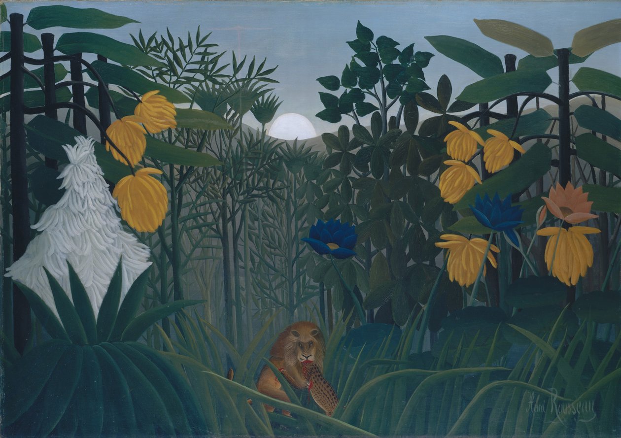Poczęstunek Lwa, ok. 1907 (olej na płótnie) autorstwa Henri J.F. Rousseau