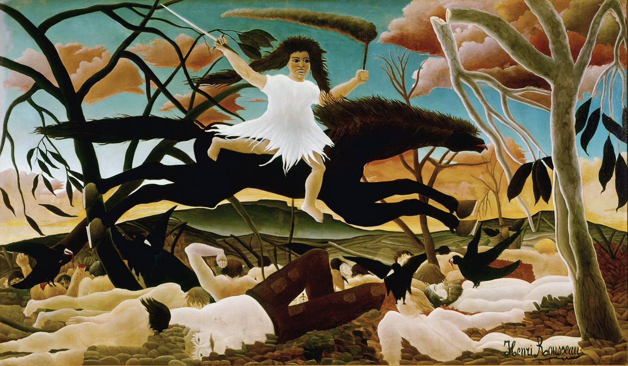 Wojna lub jazda na niezgodę Malarstwo Henri Rousseau dit le Douanier Rousseau (1844-1910). 1894. Słońce 114x195 Paryż, Musee d