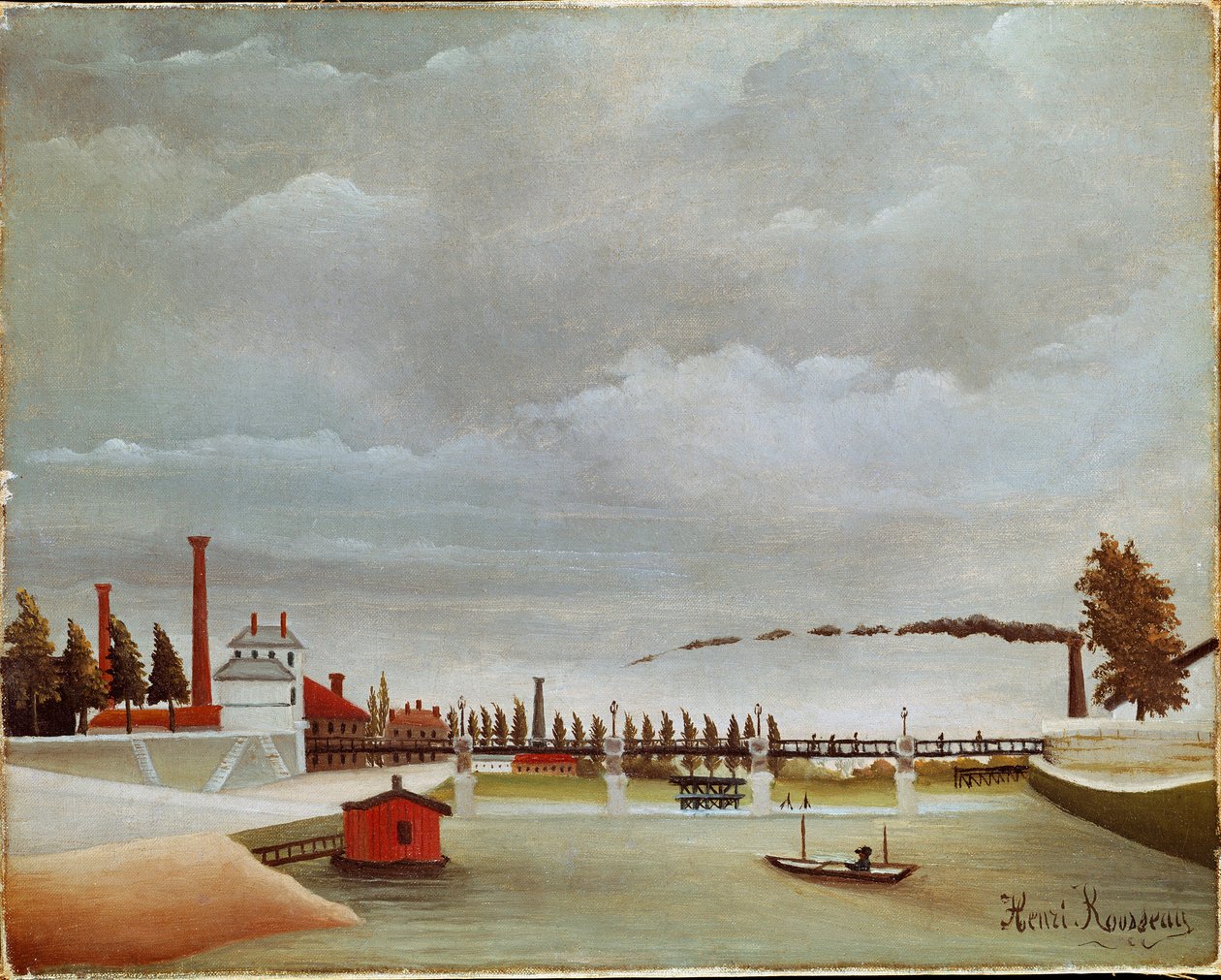 Brzegi Sekwany. Krajobraz Sekwany (lub brzegu Sekwany). Obraz Henri Rousseau dit Le Douanier Rousseau (1844-1910) autorstwa Henri J.F. Rousseau