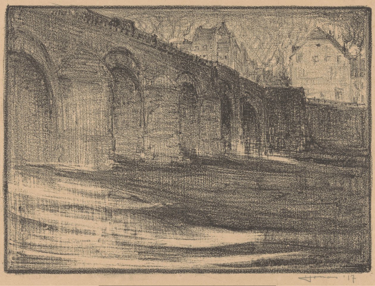 Most St Servaas nad Maas w Maastricht autorstwa Henri Jonas (signed by artist)