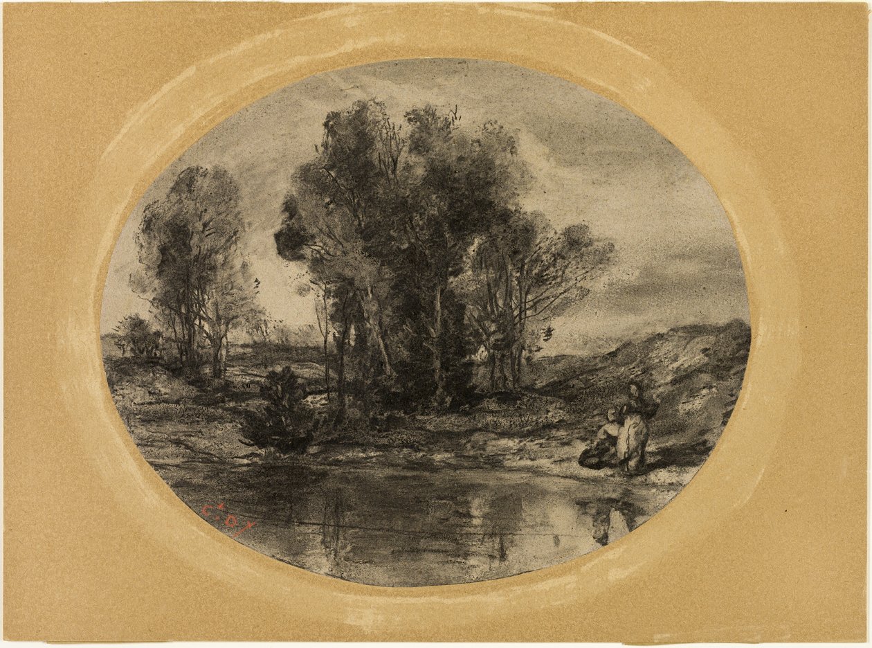 Figury nad stawem autorstwa Henri Joseph Constant Dutilleux