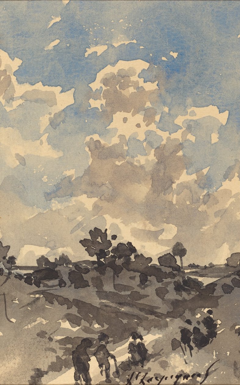 Krajobraz z postaciami idącymi ścieżką autorstwa Henri Joseph Harpignies