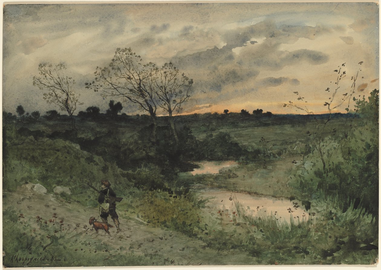 Świt — łowca z psem autorstwa Henri Joseph Harpignies