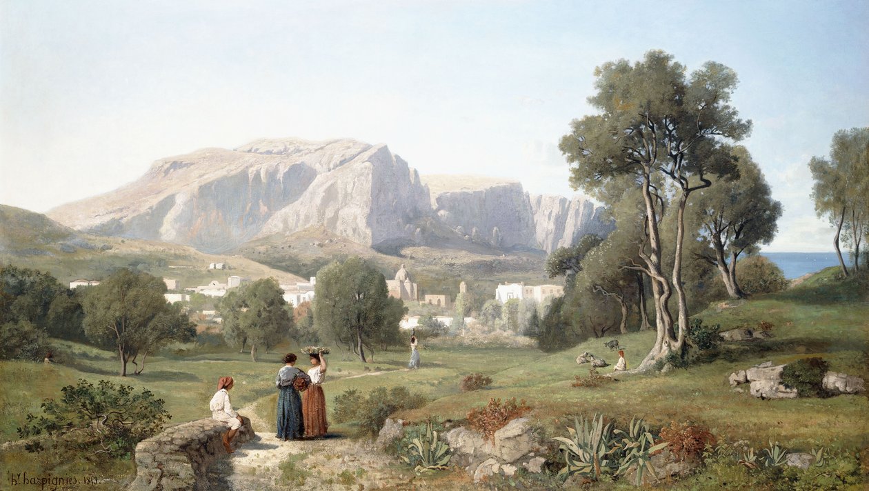 Biorąc widok na wyspę Capri w Zatoce Neapolitańskiej, 1853 r. autorstwa Henri Joseph Harpignies
