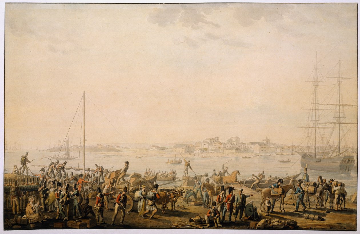 Lądowanie armii brytyjskiej w Mondego Bay, ok. 1808 r. autorstwa Henri LEveque