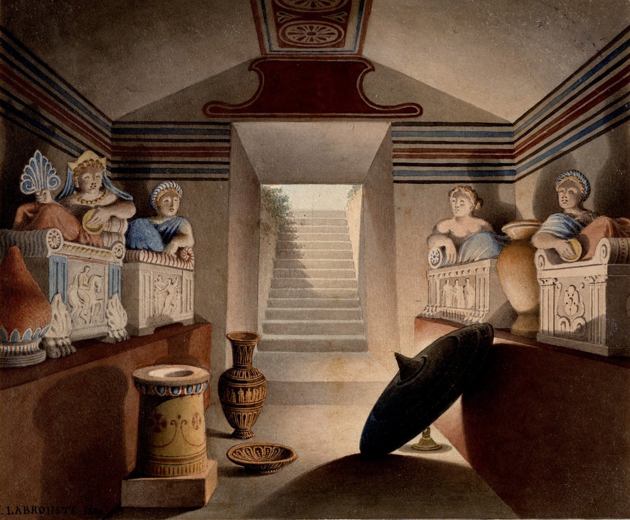 Widok grobowca etruskiego, 1849 (wc i grafit na papierze) autorstwa Henri Labrouste