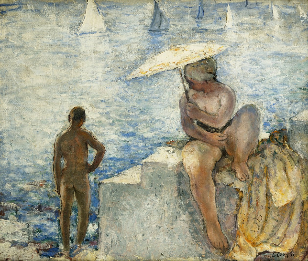 Młody pływak z parasolem; Młody Kąpiący się z Parasolem, ok. 1930 r. 1925-1930 autorstwa Henri Lebasque