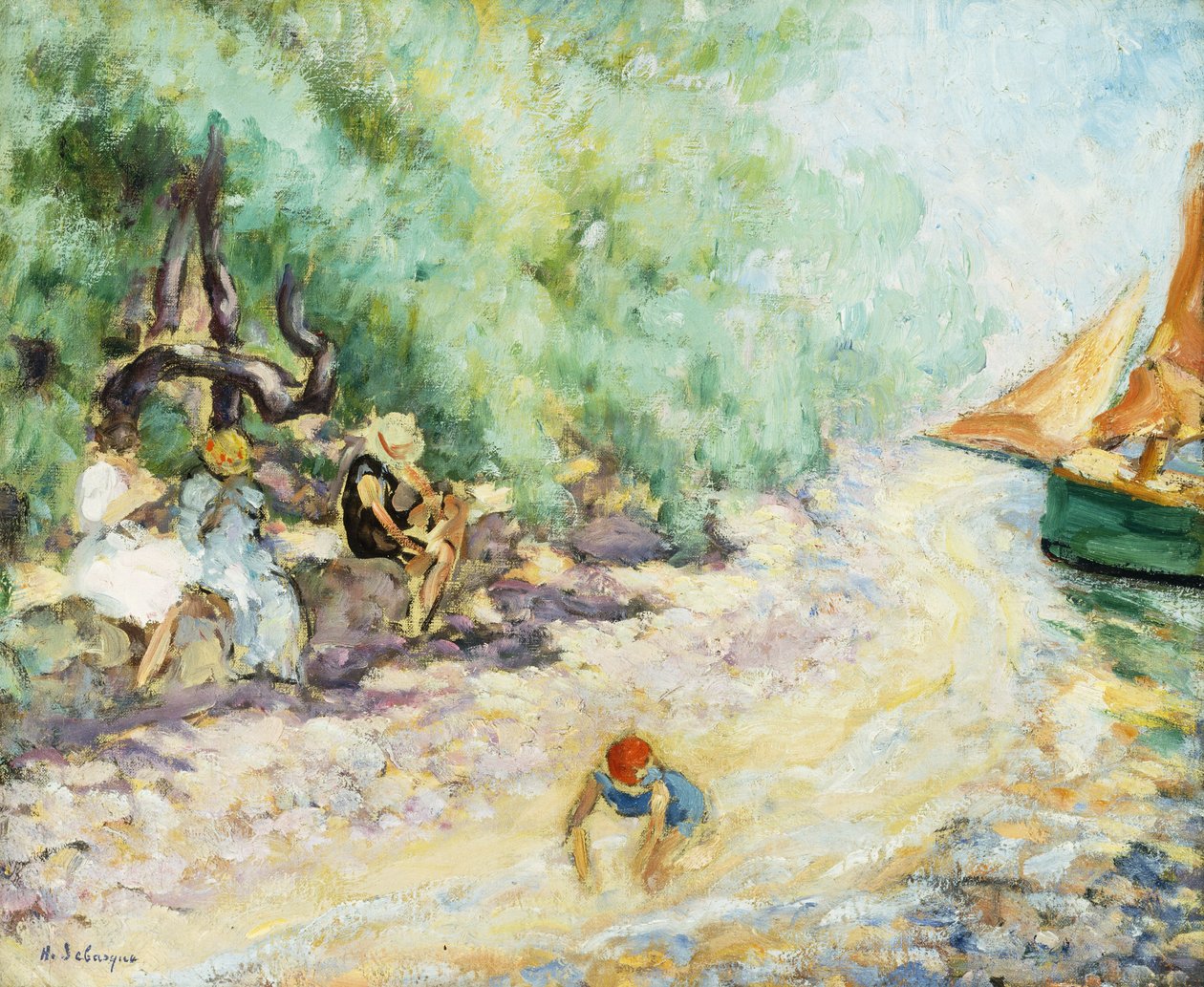 Kąpiących się nad brzegiem rzeki; Kąpiących się nad rzeką, autorstwa Henri Lebasque
