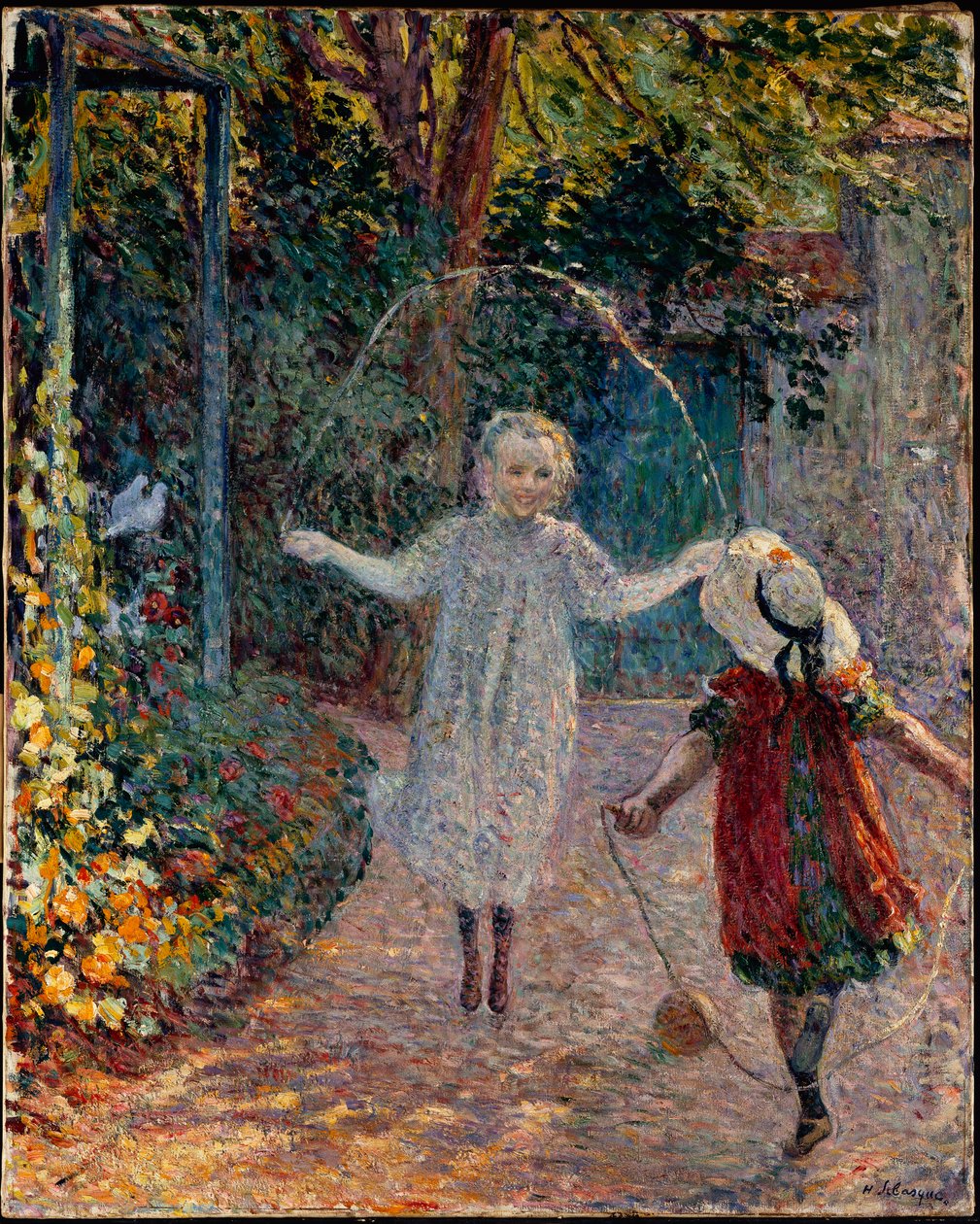 Dzieci skakanka w ogrodzie. autorstwa Henri Lebasque