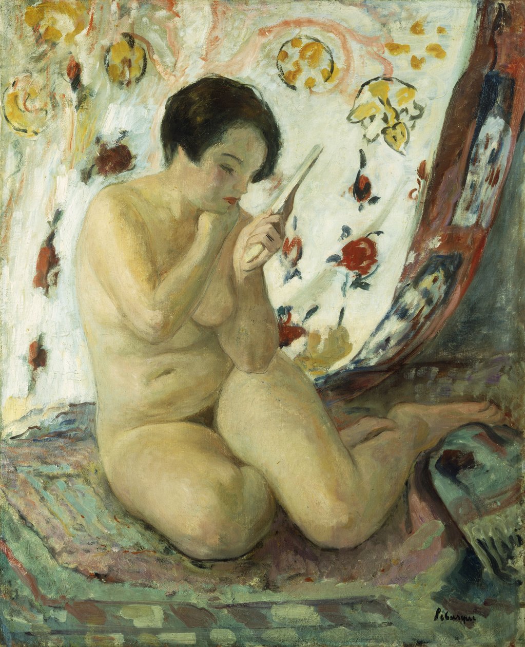 Nude Sat z lustrem; Nu Assis au Miroir, 1925-1930 autorstwa Henri Lebasque