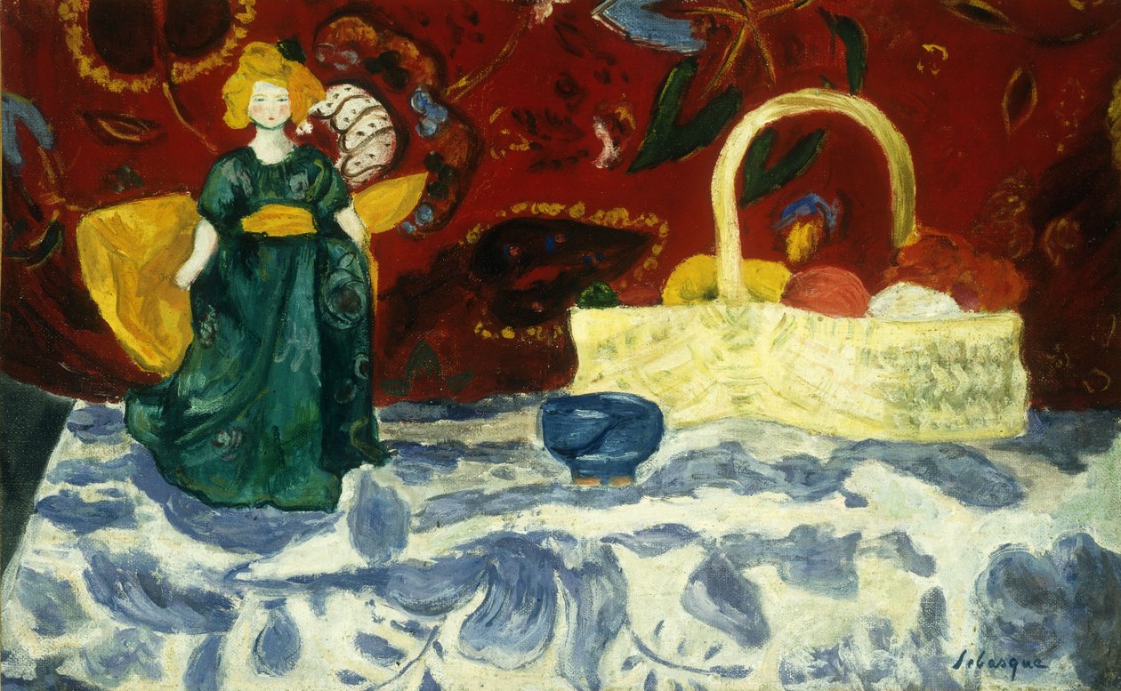 Martwa natura z lalką i owocami; Nature Morte a la Poupee et aux Fruits, autorstwa Henri Lebasque