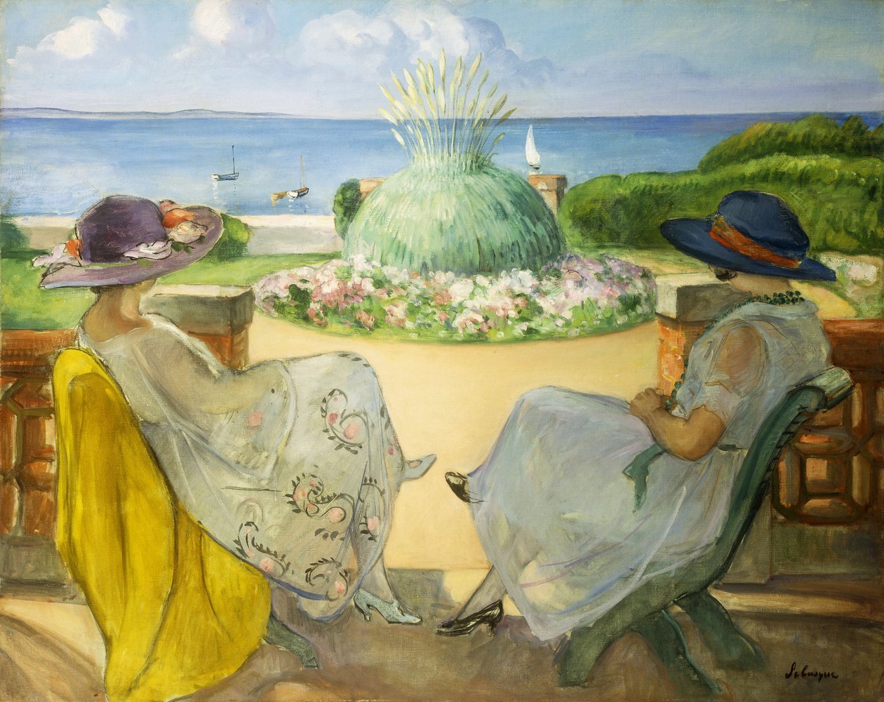 Dwie młode kobiety na tarasie nad morzem; Dwie młode dziewczyny na tarasie z widokiem na morze, 1922 autorstwa Henri Lebasque