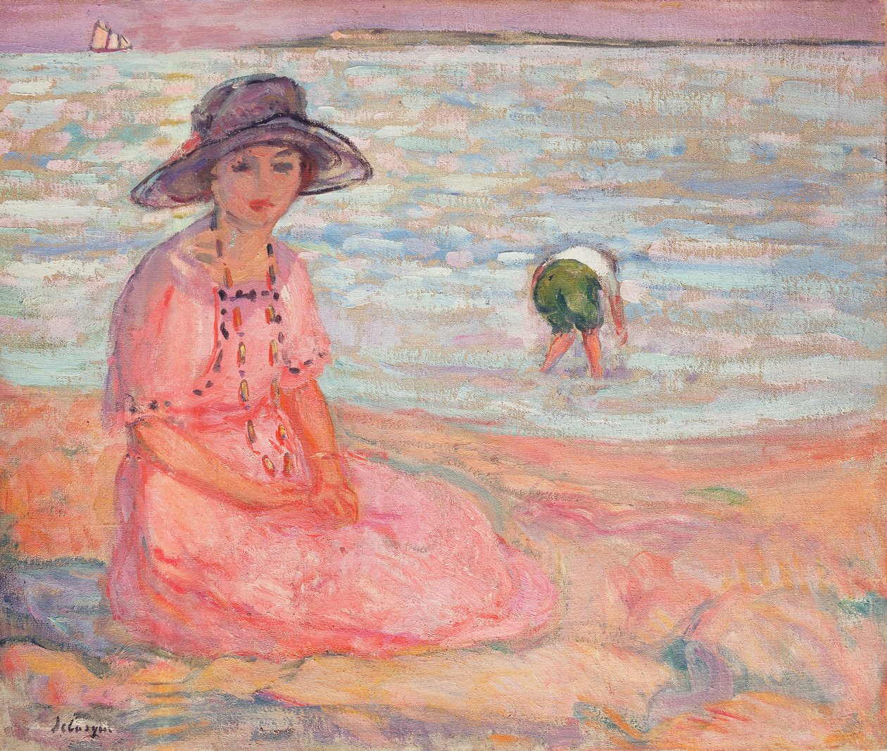 Kobieta w różowej sukience nad morzem; Femme a la Robe Rose au bord de la Mer, ok. 1920 autorstwa Henri Lebasque