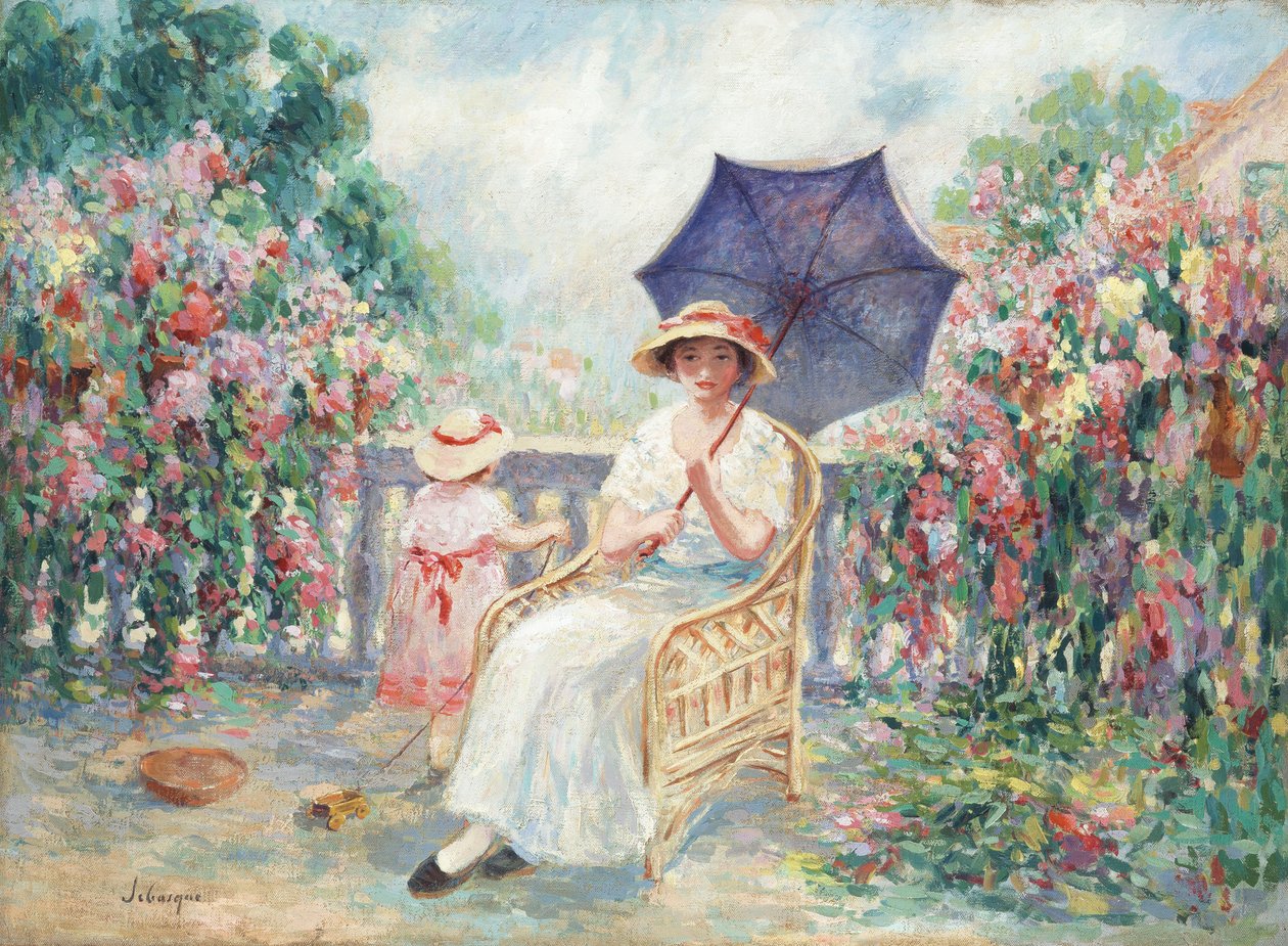 Dziewczynka z dzieckiem na tarasie, 1914-15 autorstwa Henri Lebasque