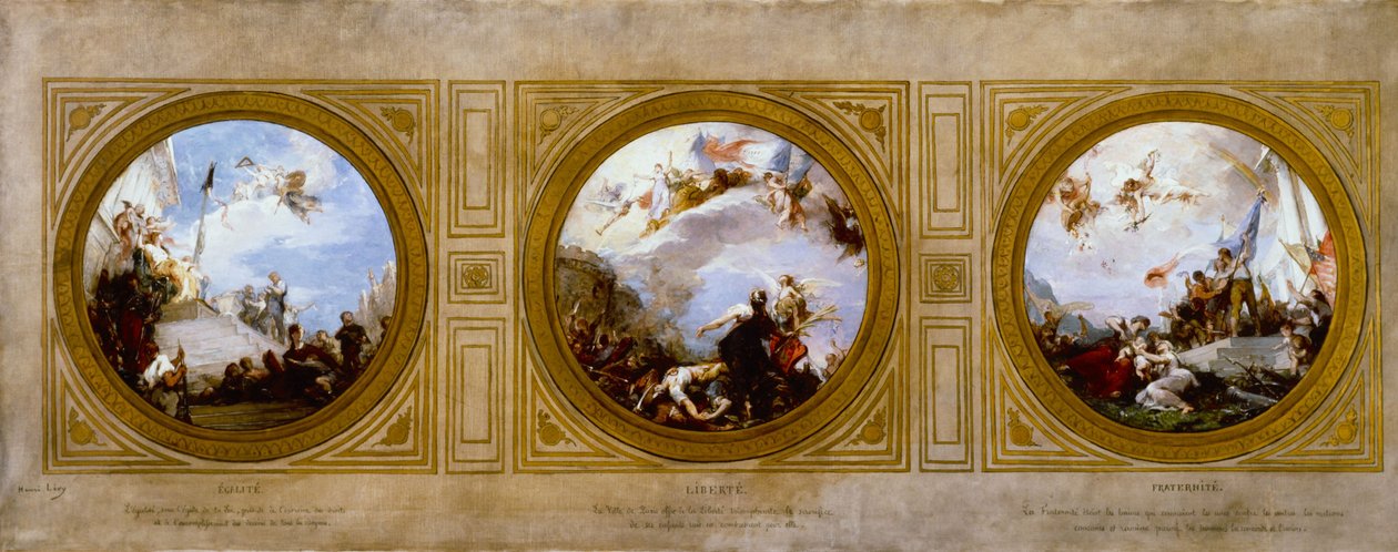 Szkic ratusza w 6. dzielnicy: Equality. Liberté. Fraternité, około 1887 (olej) autorstwa Henri Leopold Levy