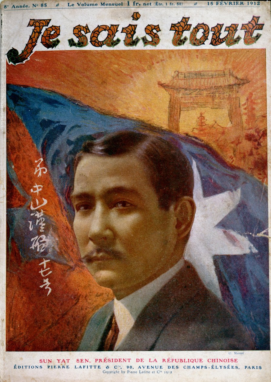 Portret dr Sun Yat-sena (1866-1925) (fot. Manuel), przednia okładka „Je Sais tout” autorstwa Henri Manuel
