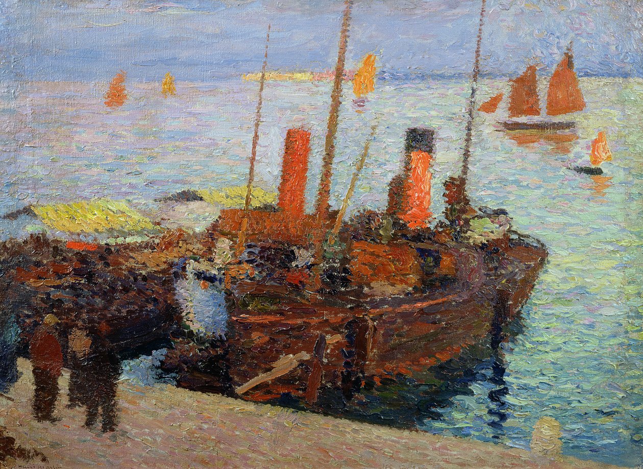 Łodzie w zatoce St. Malo, ok. 1910 r. autorstwa Henri Martin