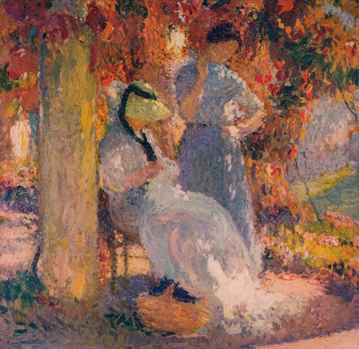 Scena szycia pod pergolą w Marquayrol, 1902, c1932 autorstwa Henri Martin