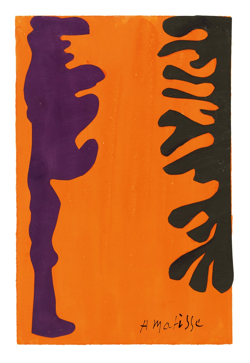 Czarne i fioletowe arabeski na pomarańczowym tle autorstwa Henri Matisse