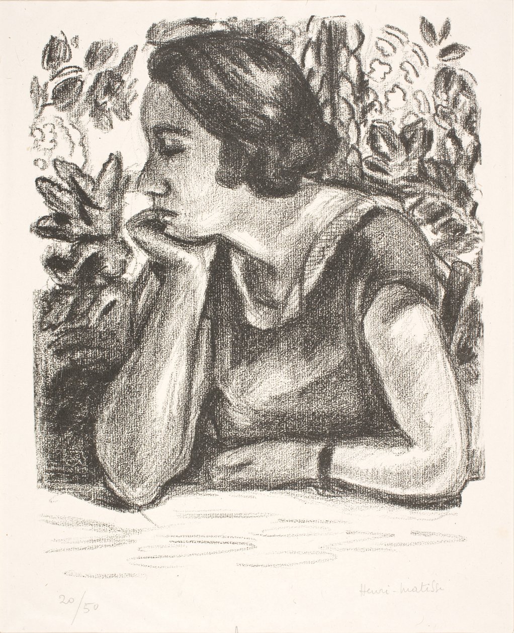 Portret kobiety z brodą opartą na prawej dłoni autorstwa Henri Matisse