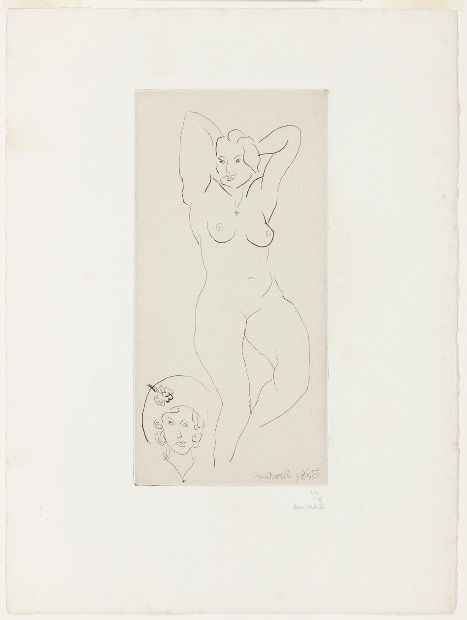 Akt kobiecy z uniesionymi ramionami i głową kobiety autorstwa Henri Matisse