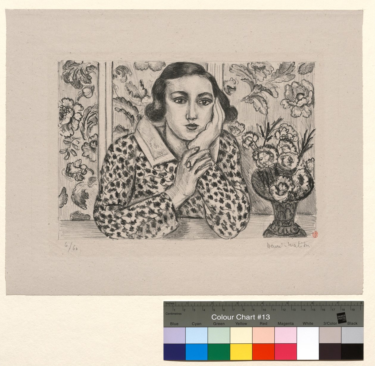 Dziewczyna oparta o parawan: dziewczyna z bukietem kwiatów autorstwa Henri Matisse