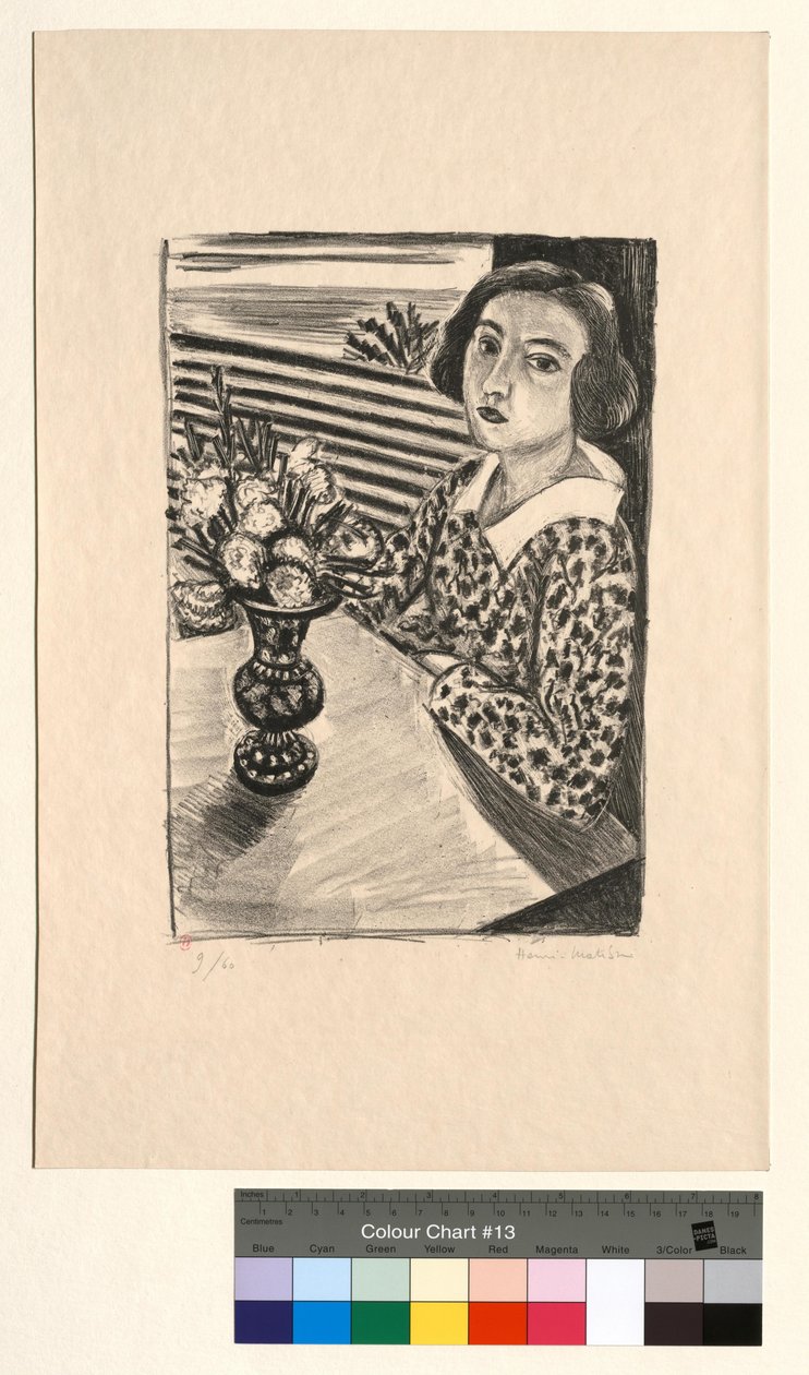 Siedząca młoda dziewczyna z bukietem kwiatów autorstwa Henri Matisse