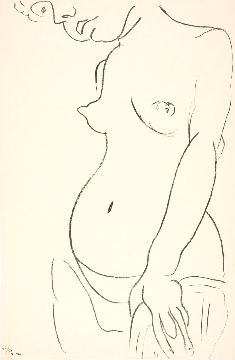 Naga kobieta w półpostaci, w trzech czwartych profilu w lewo. Górna część głowy przycięta autorstwa Henri Matisse